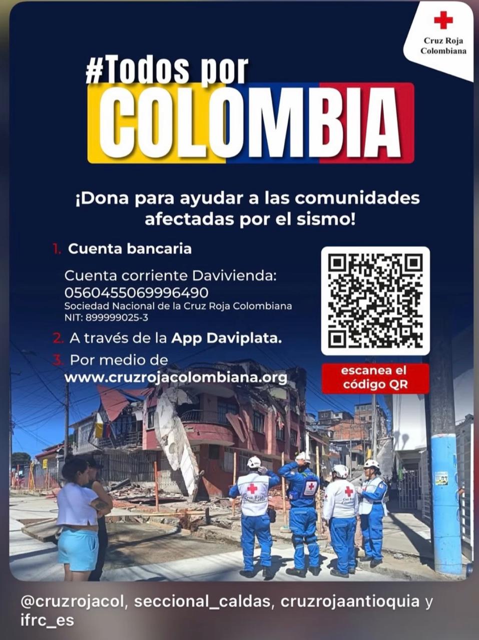 Cruz Roja Colombiana - Todos por Colombia, campaña de donación para comunidades afectadas por el sismo
